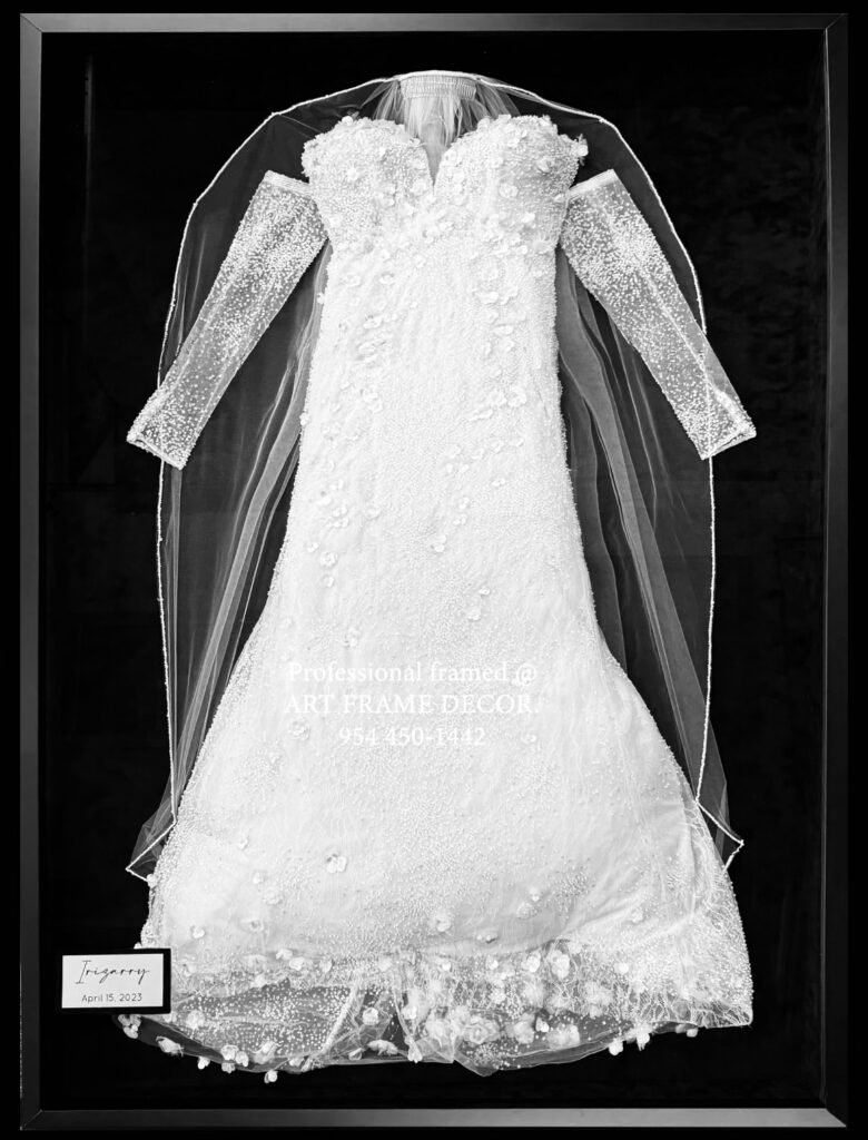 Custom fraude wedding dress preservation shadow box museum-quality