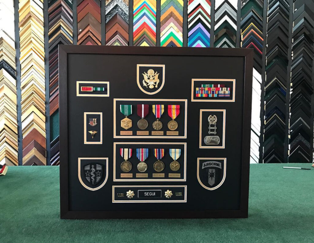 Custom military shadow box Framing for medals and awards in Pembroke Pines exclusive museum-quality craftmaship