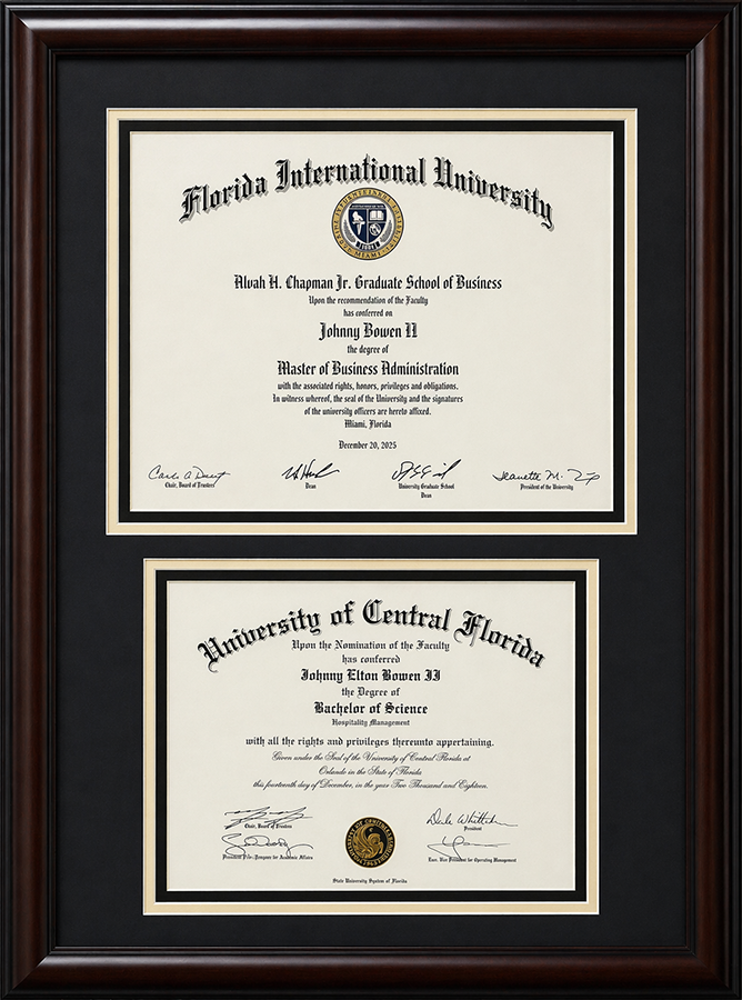Text: Custom diploma framing at Art Frame Decor in Pembroke Pines → enlázala a Diploma Framing.