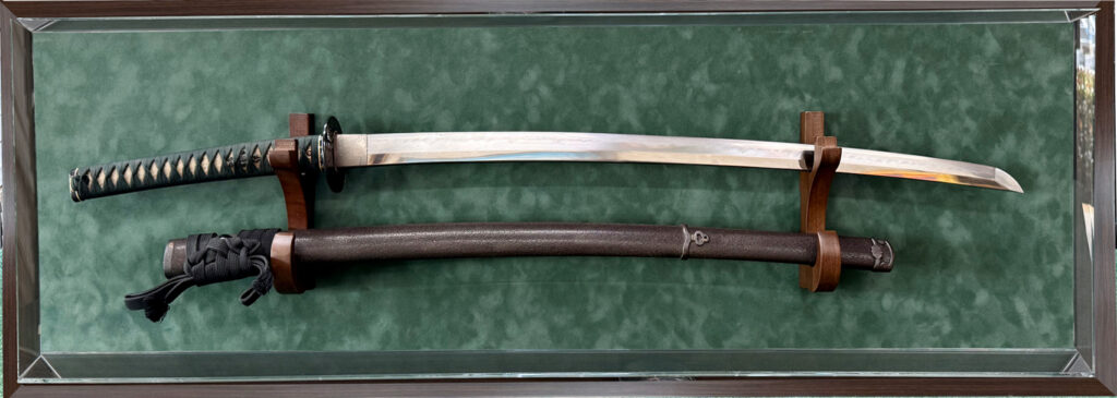 Custom shadow box with Japanese swords at Art Frame Decor in Pembroke Pines
