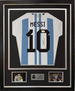 Custom framed Lionel Messi Argentina jersey with museum glass by Art Frame Decor in Pembroke Pines