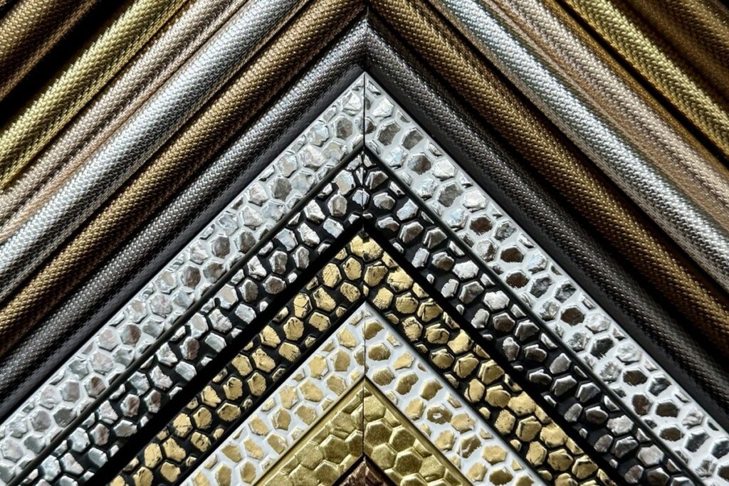 Custom picture frame moulding styles in gold, silver and bronze at Art Frame Decor in Pembroke Pines