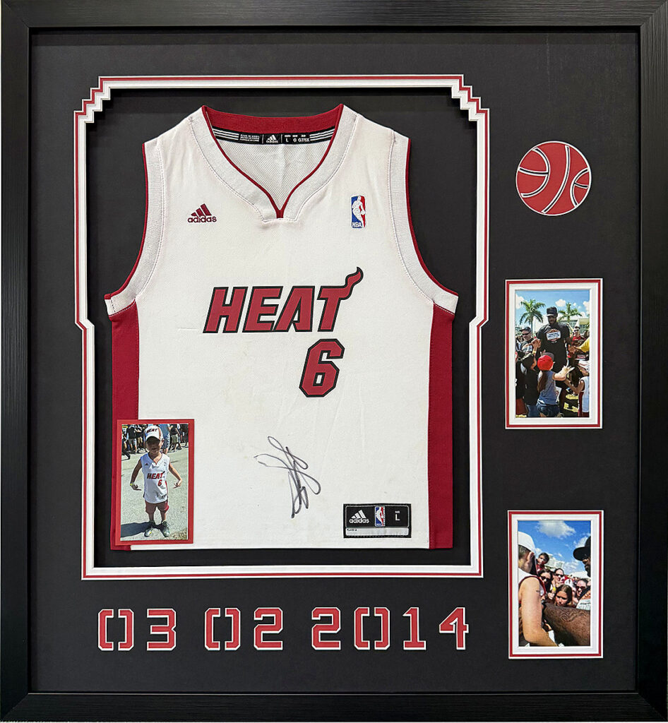 Custom jersey framing for a signed LeBron James Miami Heat No. 6 jersey